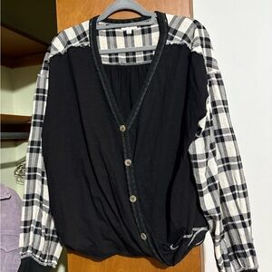 Umgee Black and Cream Plaid Cardigan